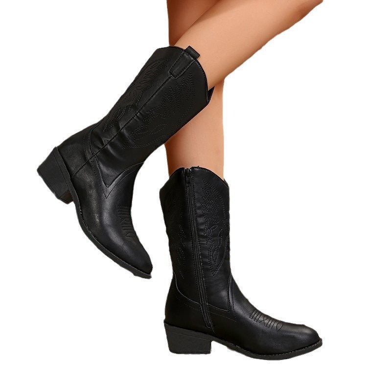 Women's Mid-calf Length Chunky Heel Martin Boots