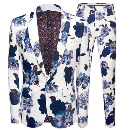 Men's Suit Set Blue Flower Performing Costumes
