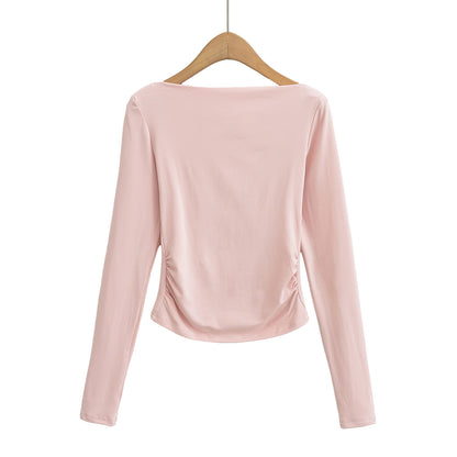 Pure Hot Girl Sexy Off-the-shoulder Pleated Long Sleeve