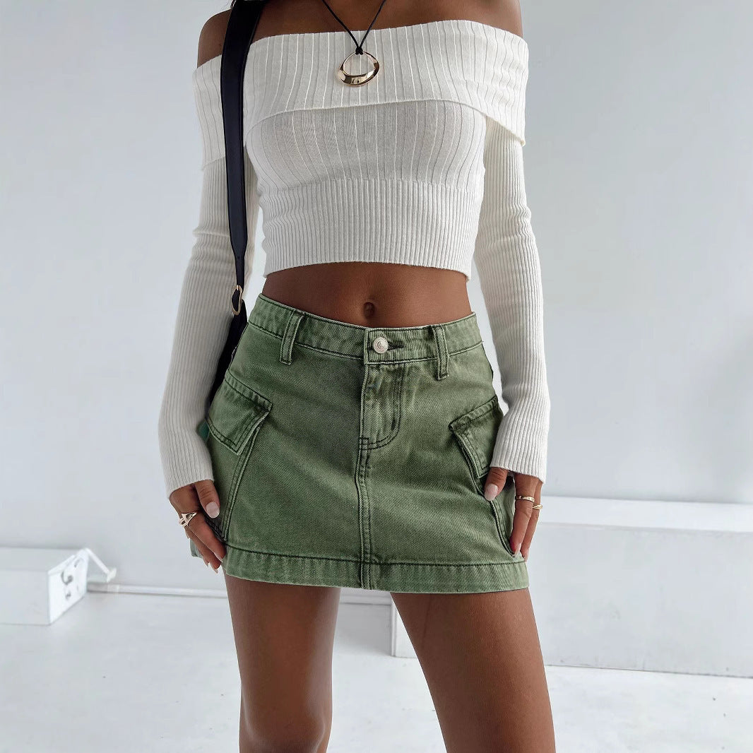 Waist Denim Slim Fit Package Hip Skirt