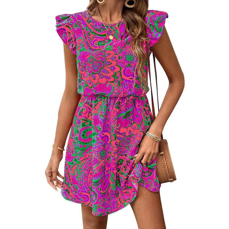 Ruffle Sleeve Slim Fit A- Line Midi Dress