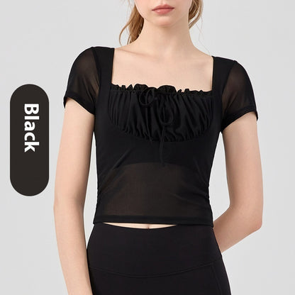 Lace Pleated Top Short Sleeve