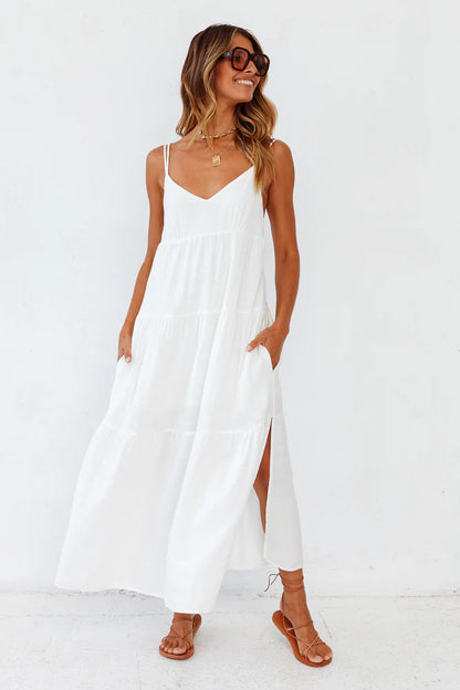 Polyester Carbell Maxi White Dress