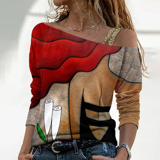 Trendy Diagonal Collar Top