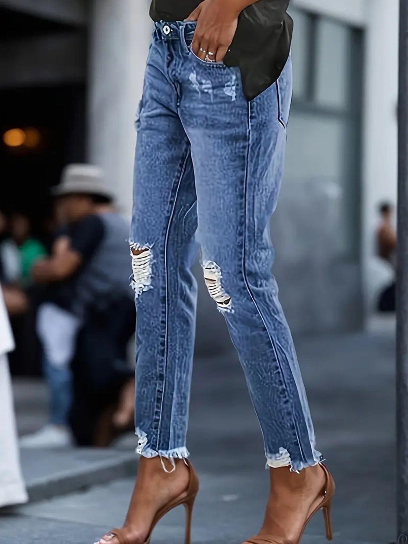 Stretchy Boyfriend Ripped Jeans For Women