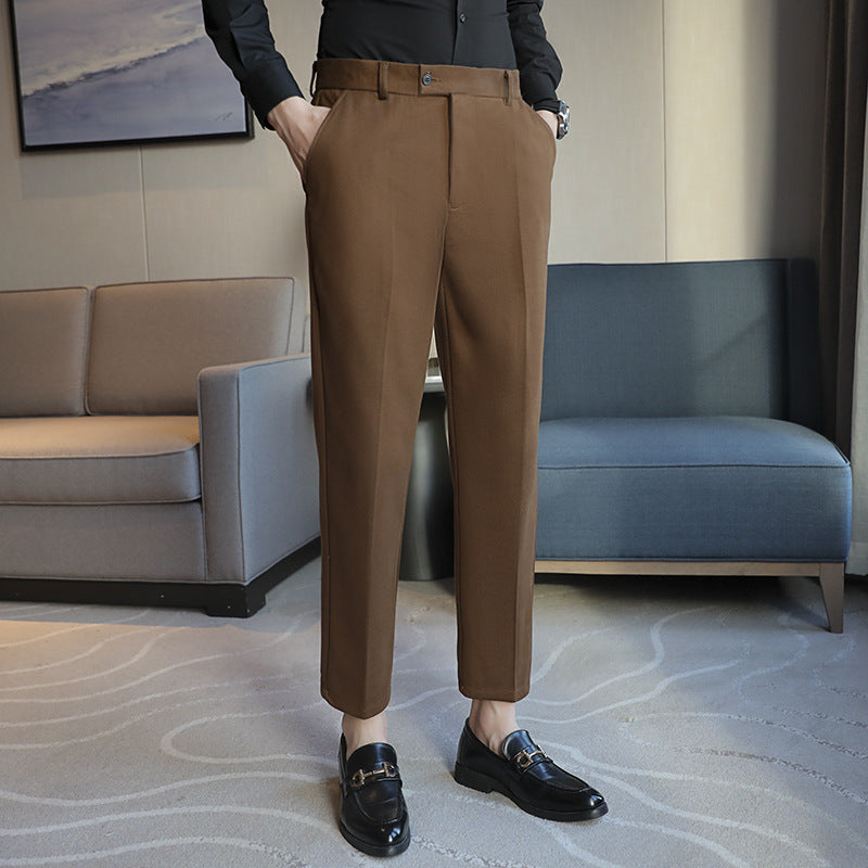 Straight Elastic Slim Fit Brown Pants