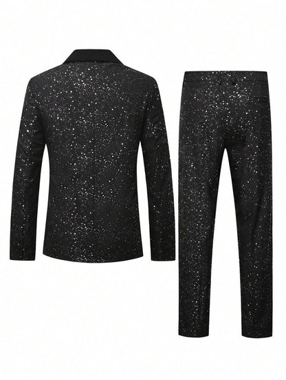Black Suit Adorned With Glittering White Sequins