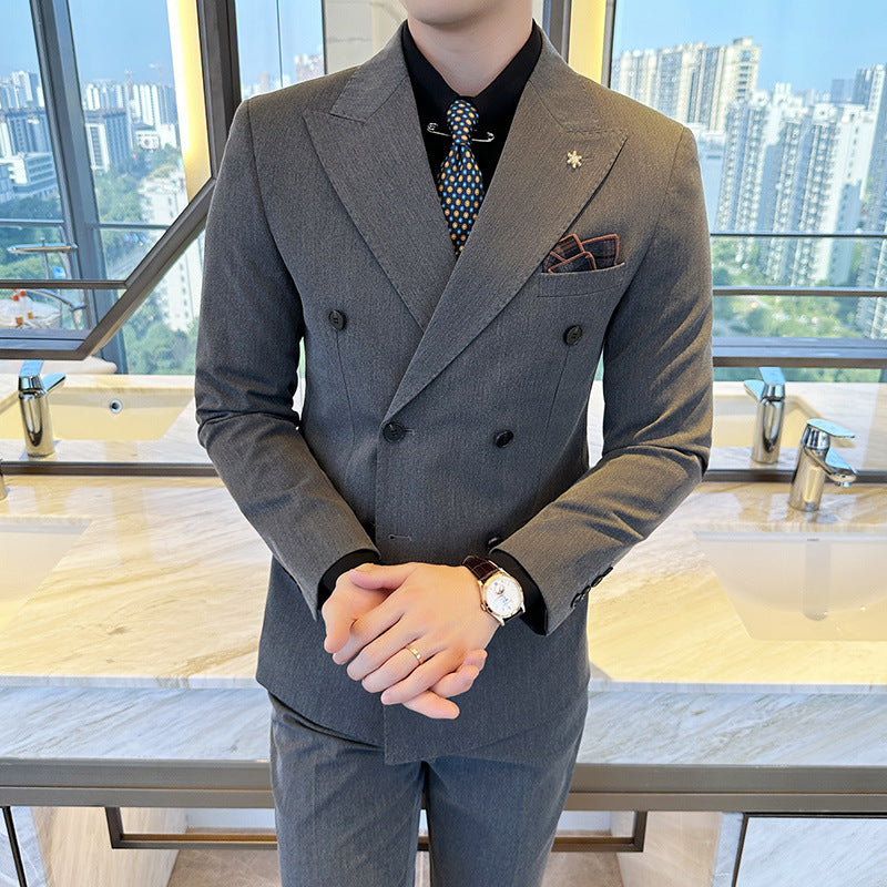 Double Breasted Business Slim Two-piece Suit