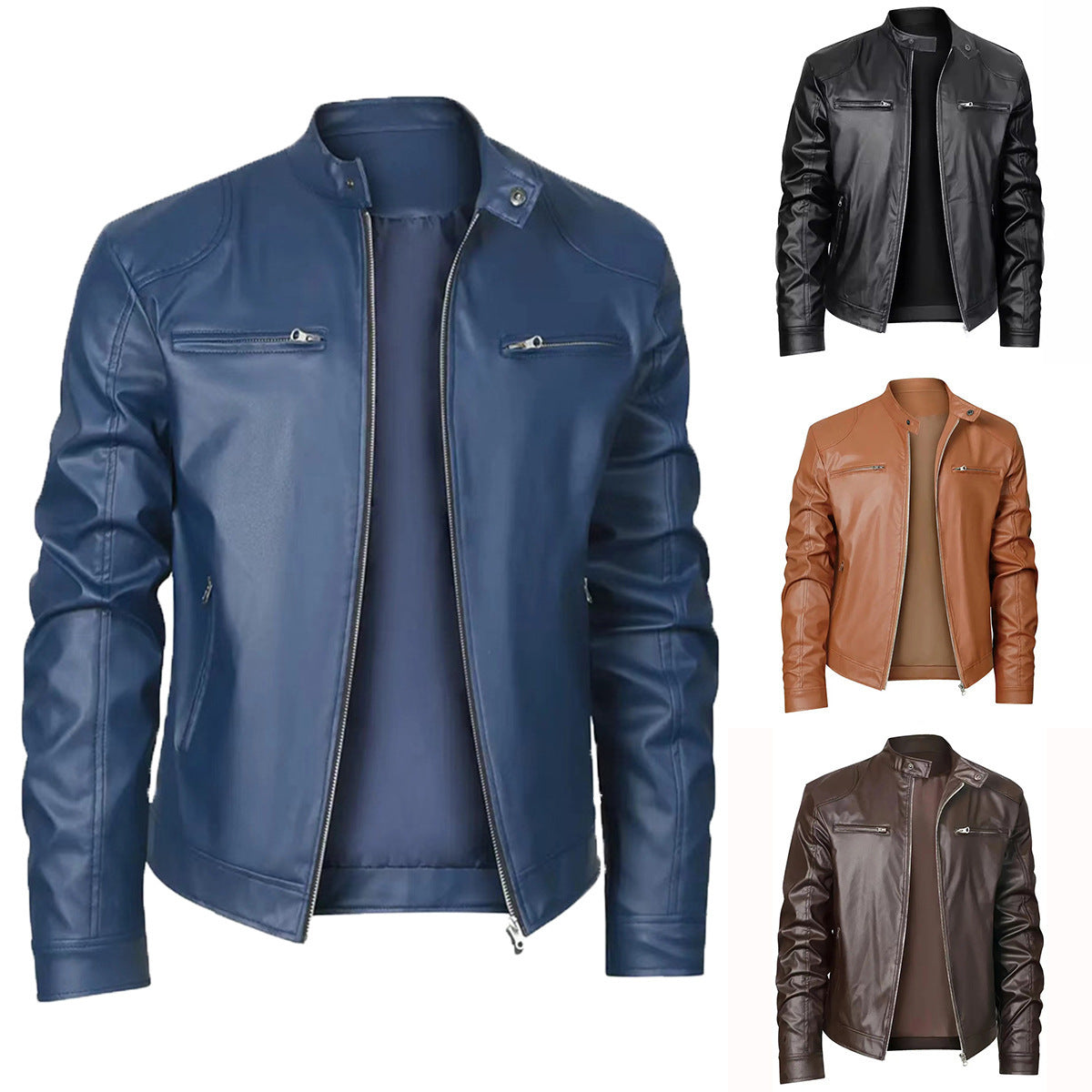 Men's Slim Fit Leather Jacket Zipper
