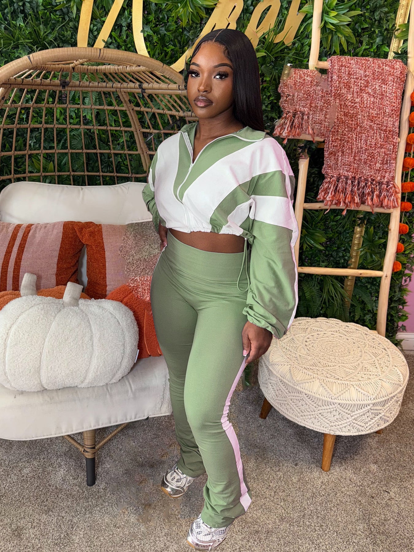 Buckle Waist Stitching Two-piece Suit