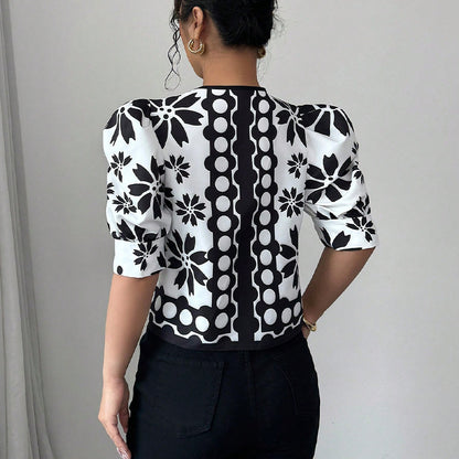 New French Pattern Lantern Half Sleeve Shirt