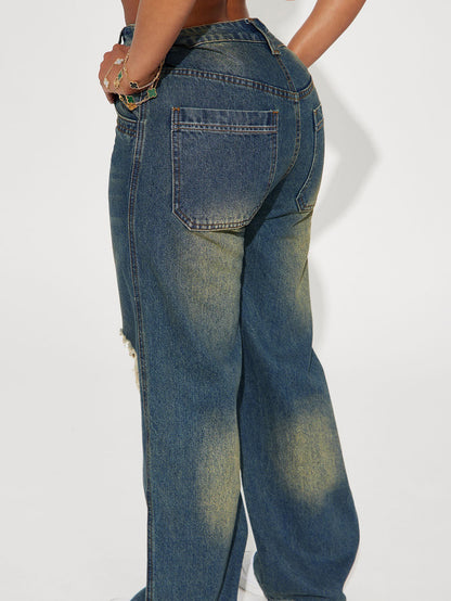 Heavy-duty Ripped Wide-legged Jeans