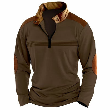 Elegant Men's Stitching Polo Shirt Long-sleeve Zipper