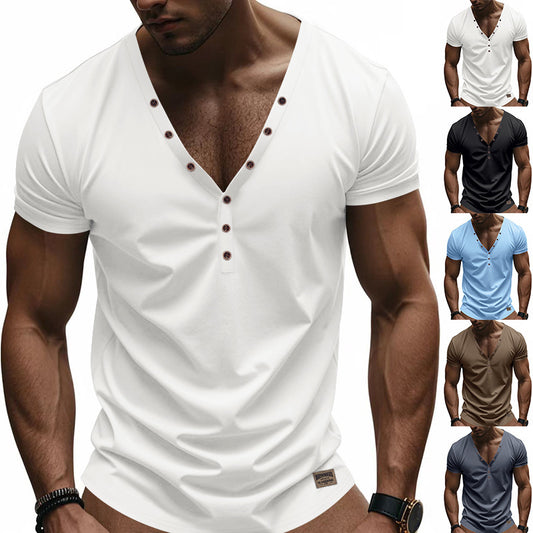 Men's Loose Thin Trendy V-neck Buttons