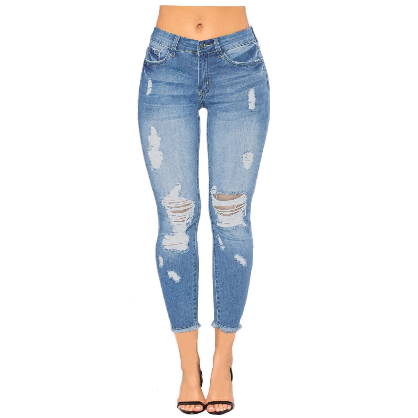 Ripped Denim Tight Jeans