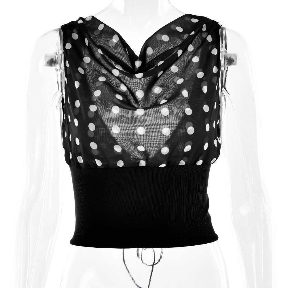 Polka Dots Oblique Shoulder Tops