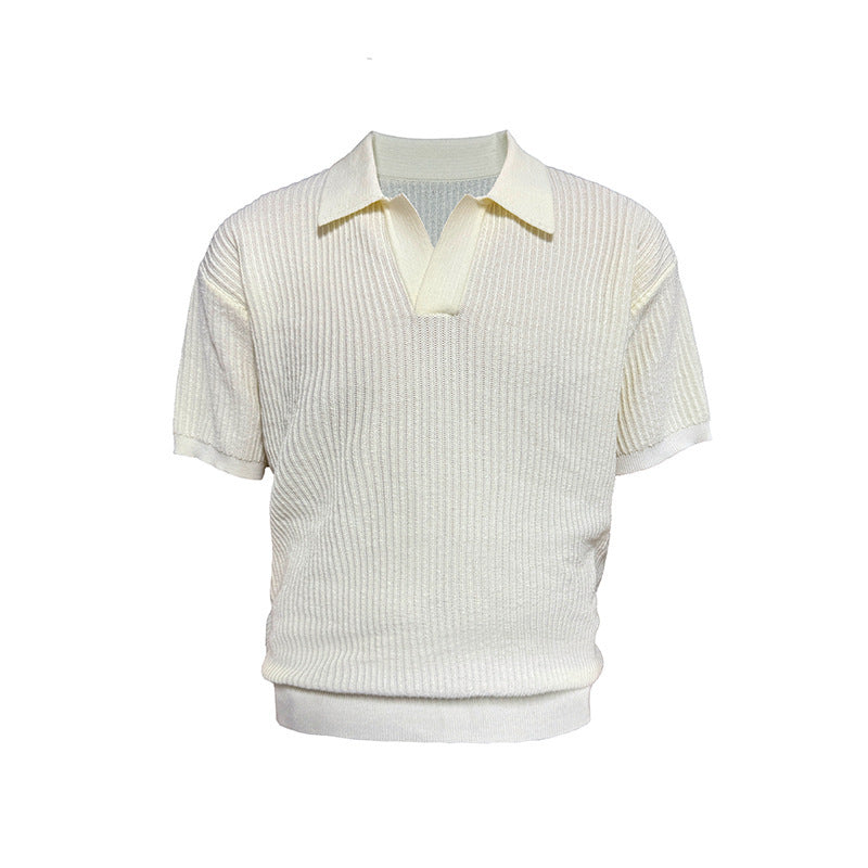 Polo  Style Collar Stripes Ice Silk T-Shirt