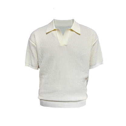 Polo  Style Collar Stripes Ice Silk T-Shirt