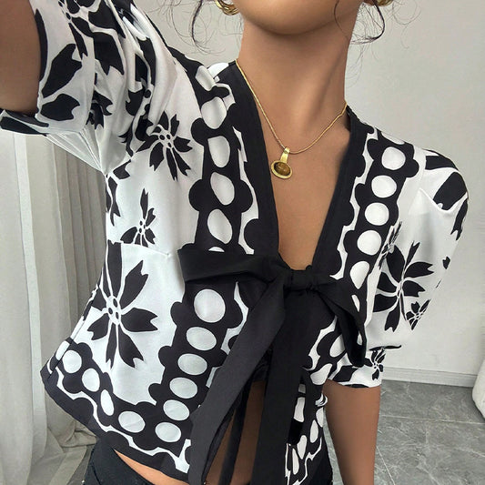 New French Pattern Lantern Half Sleeve Shirt