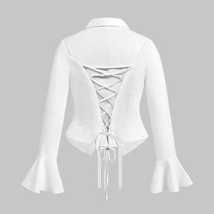 Ladies' Elegant Cinched Belly, Flared Sleeves, Back Strap Shirt