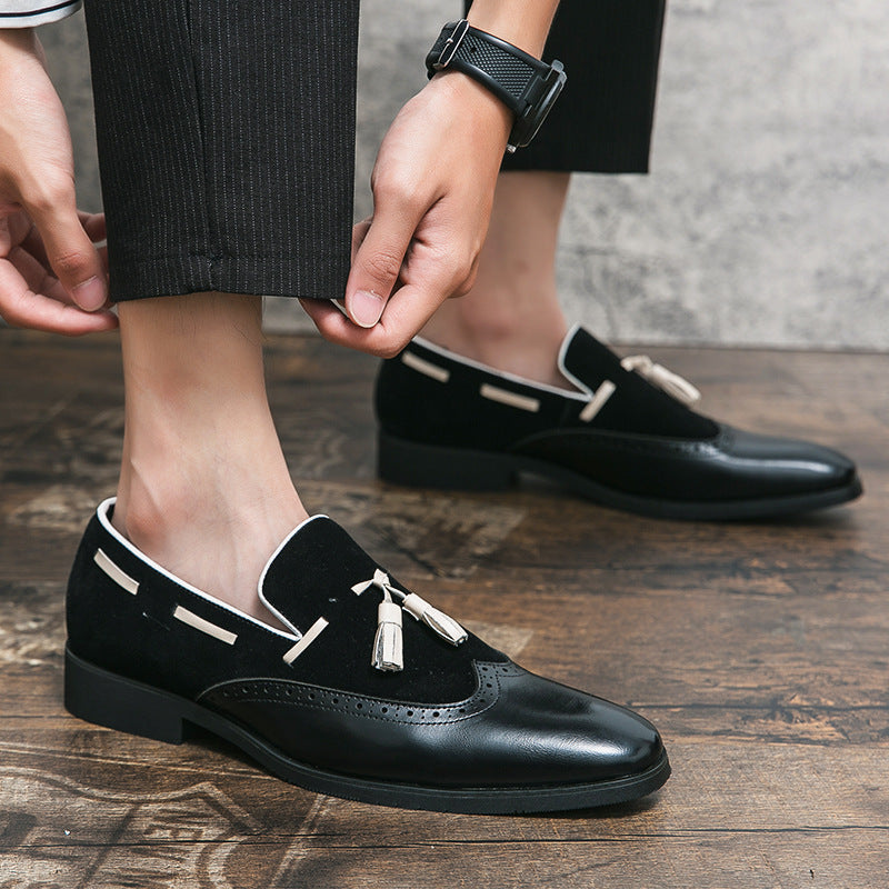 Fringed Leather Shoes Gradient Loafers
