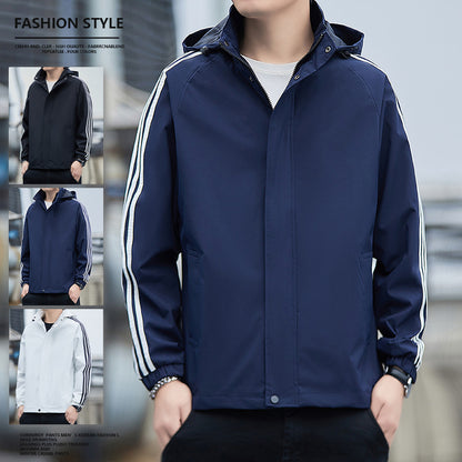 All-matching Handsome Striped Sports Detachable Hoodie