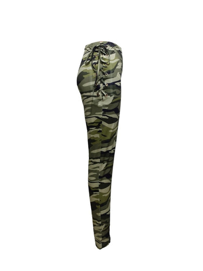 Ladies' Lace Up High Waisted Camouflage Pants