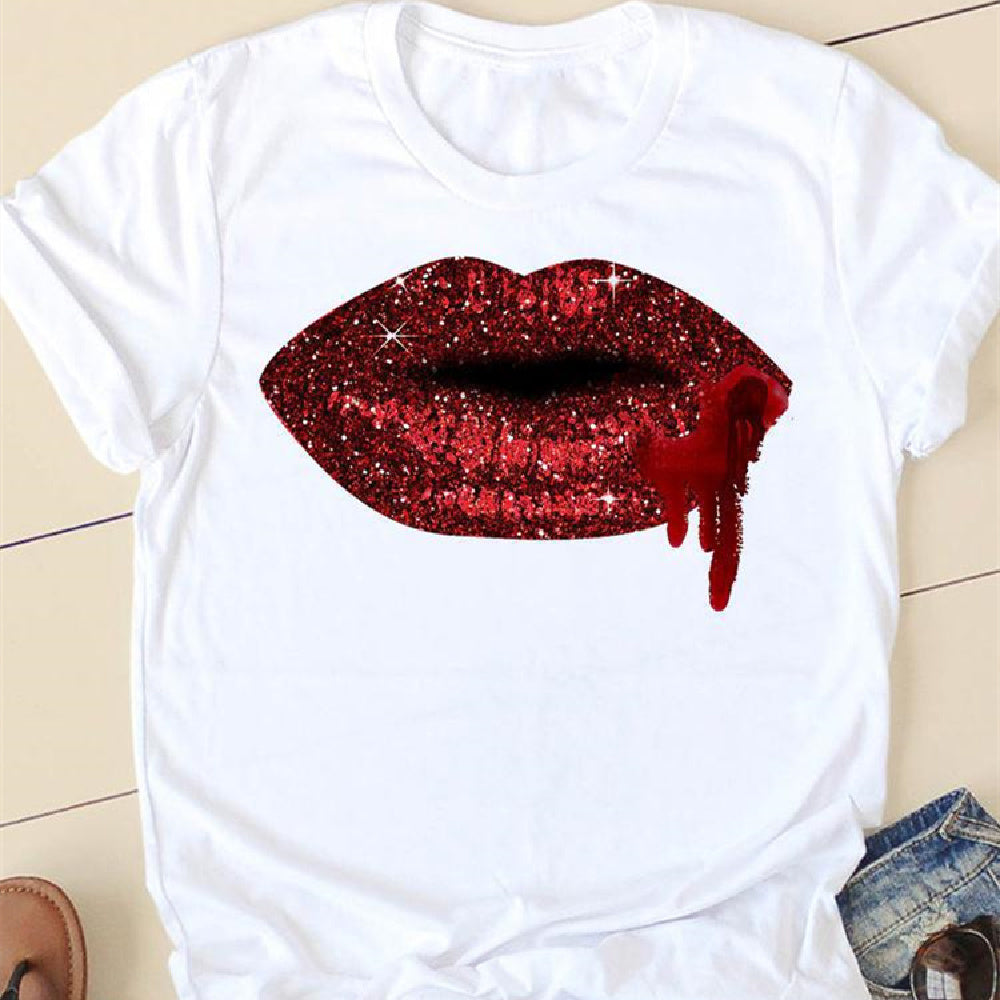 Lip 3D Pattern Round Neck T-shirt