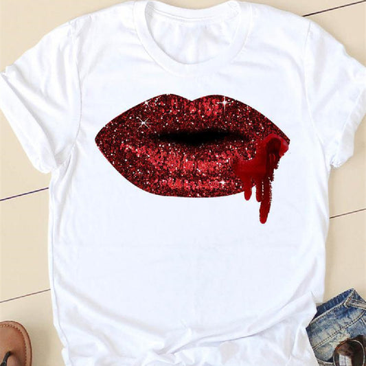 Lip 3D Pattern Round Neck T-shirt