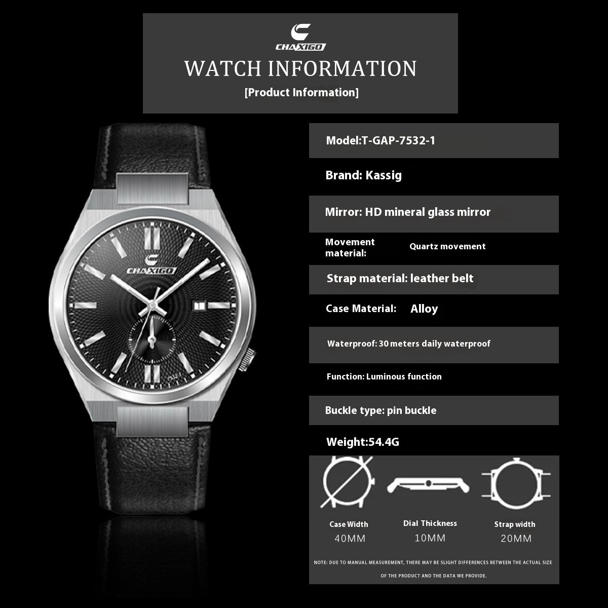 Stainless Quartz Watch Waterproof Luminous