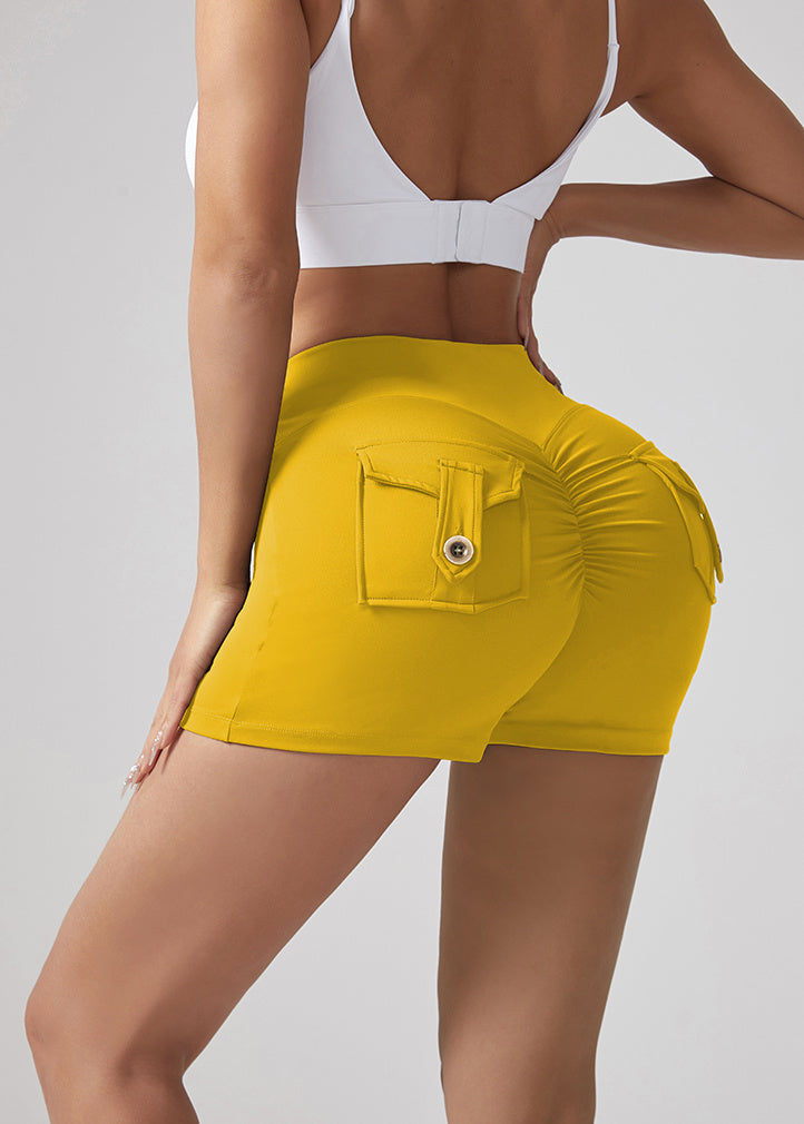 V-waist Stretch Yoga Workwear, Women's Peach Hip Running And Fitness Shorts