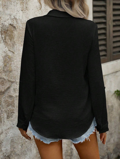 Button-Front Long Sleeve Minimalist Shirt