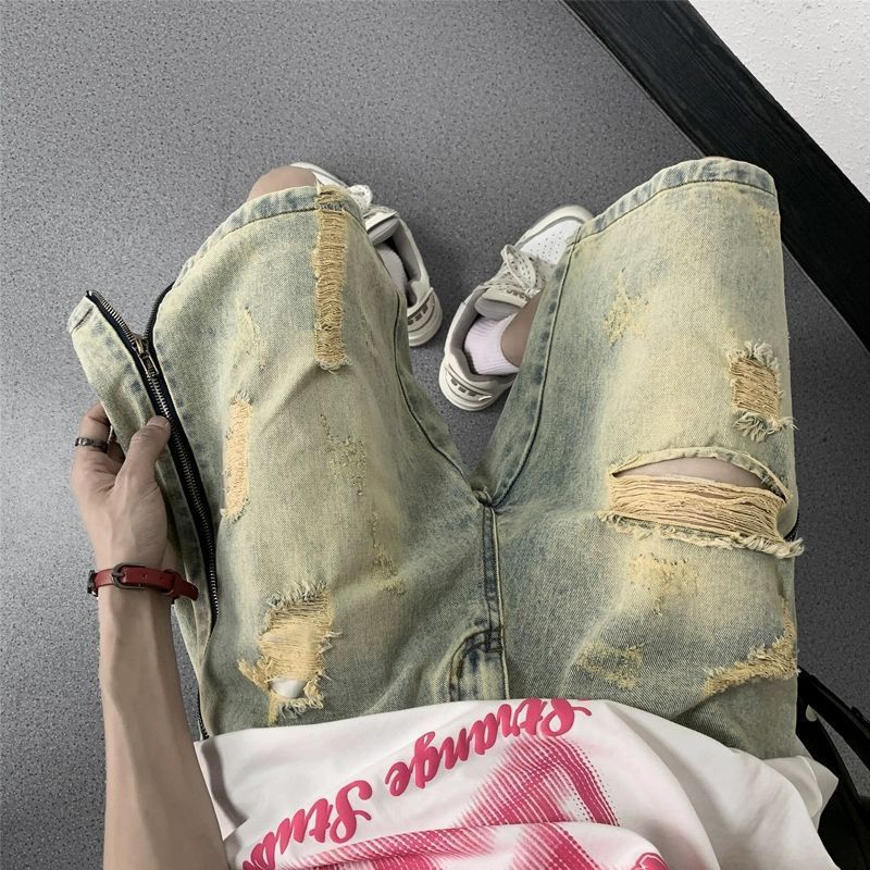 Men's Mud Ripped Denim Shorts Loose Jeans