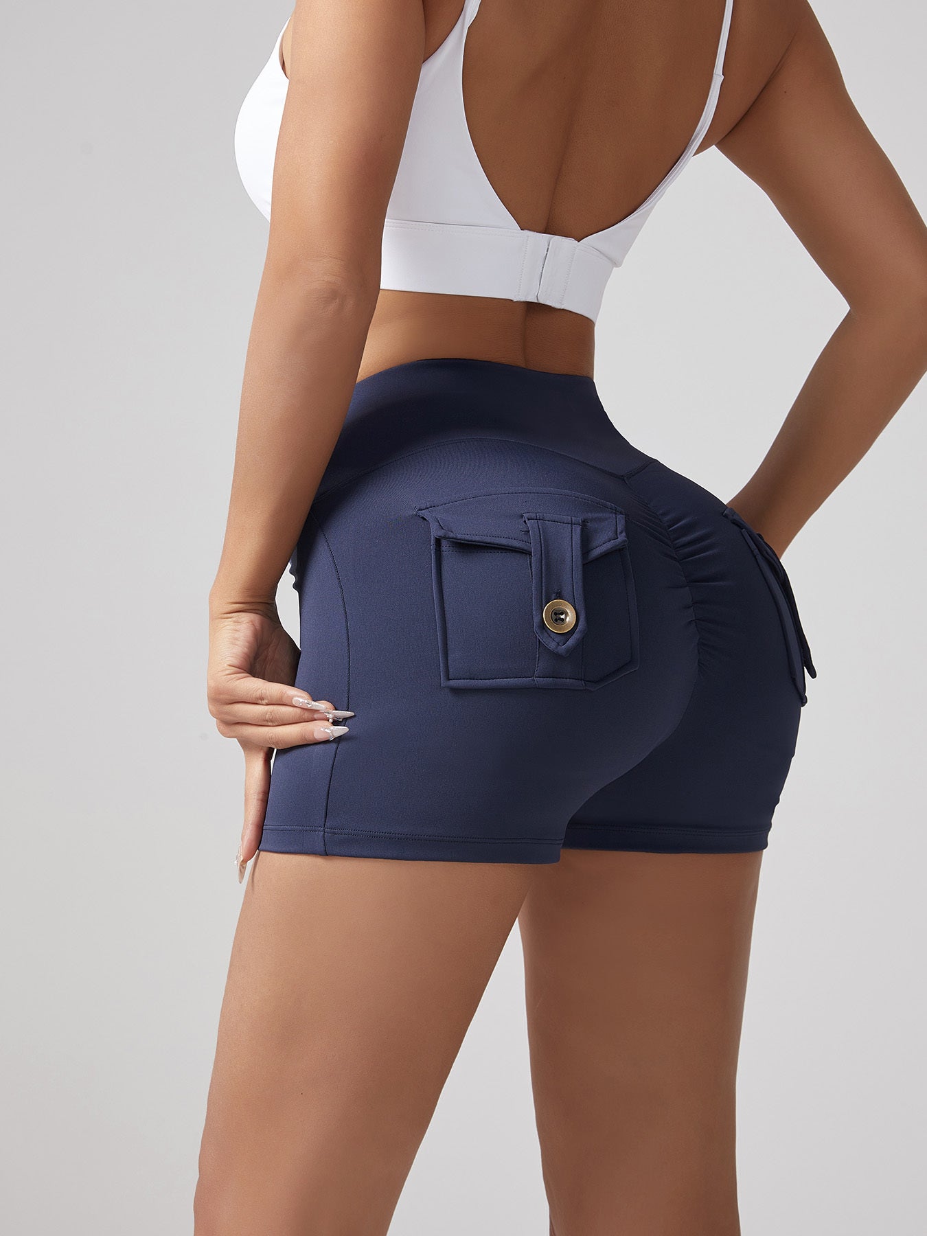V-waist Stretch Yoga Workwear, Women's Peach Hip Running And Fitness Shorts