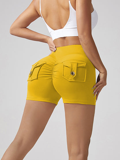V-waist Stretch Yoga Workwear, Women's Peach Hip Running And Fitness Shorts