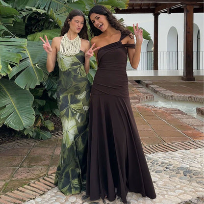 Cold-shoulder Bodycon Pleated Long Dress