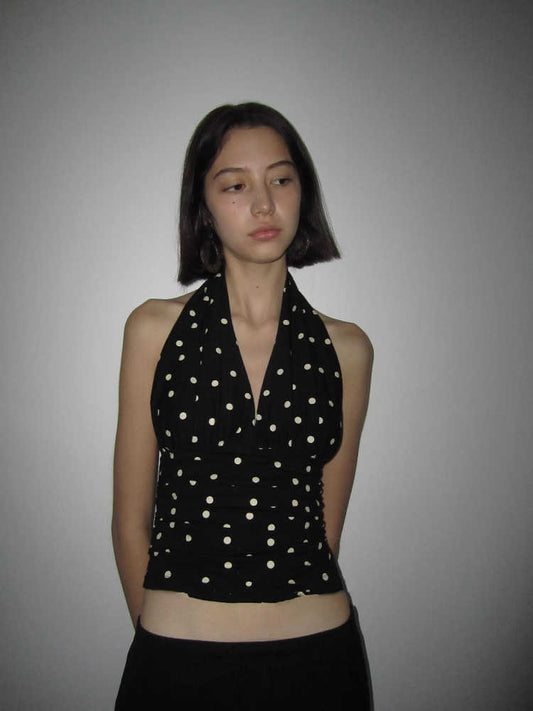 Sleeveless Polka Dot Brace Vest Slim-fit