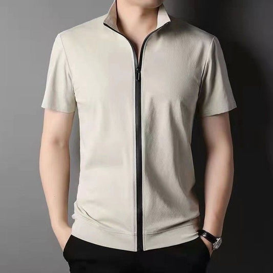 Men's Cardigan Zipped Stand Collar Short Sleeve