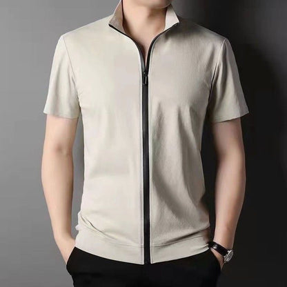 Men's Cardigan Zipped Stand Collar Short Sleeve