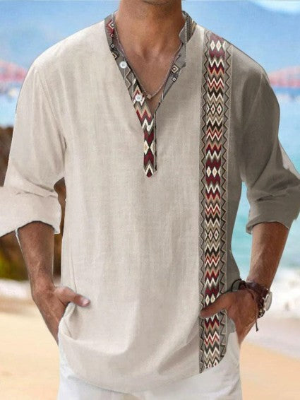 Thin Bamboo Linen Hawaiian Long Sleeve T-Shirt