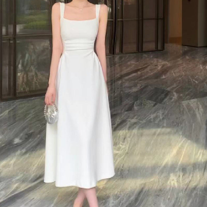 Slimming White Suspender Dress