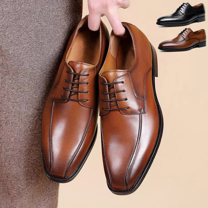 Fashion Brushed Square Toe Laces Leather Shoes