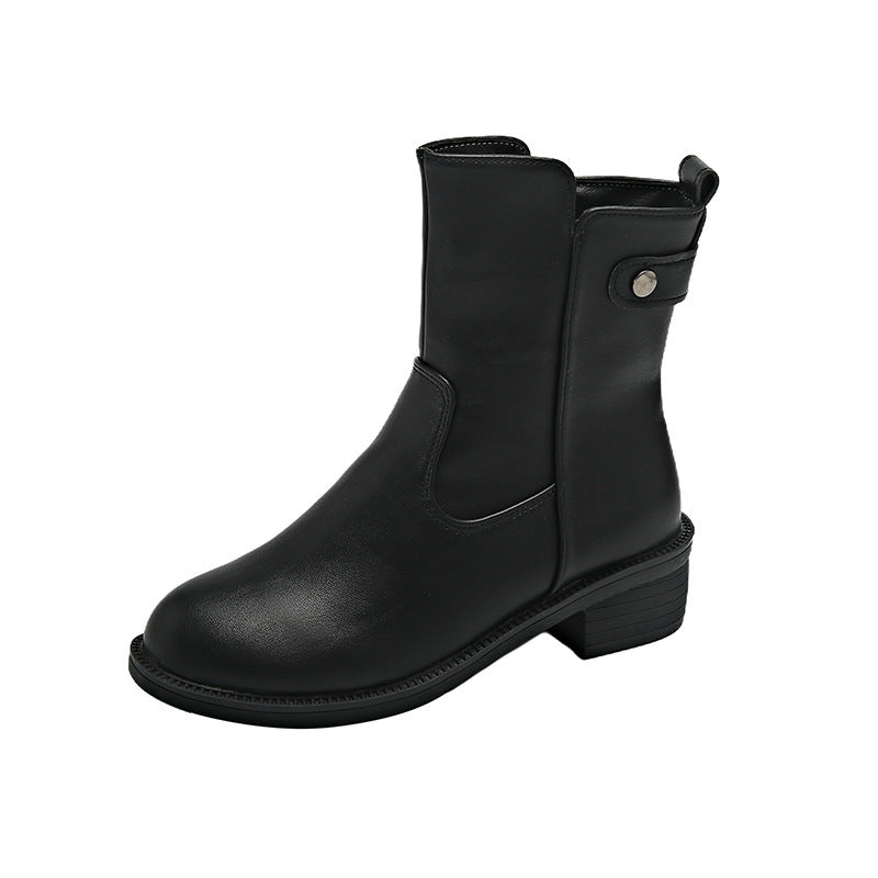 Ladie's Round Toe Boots Side Zip Short Boots