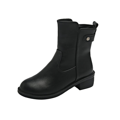 Ladie's Round Toe Boots Side Zip Short Boots