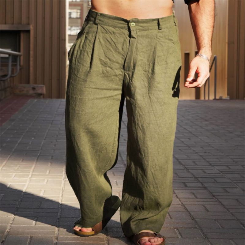 Men's Linen Pleated Wide-leg Pants