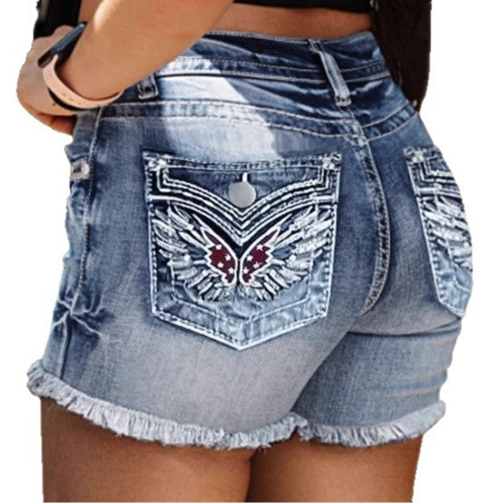 Shorts Embroidery Frayed Hem