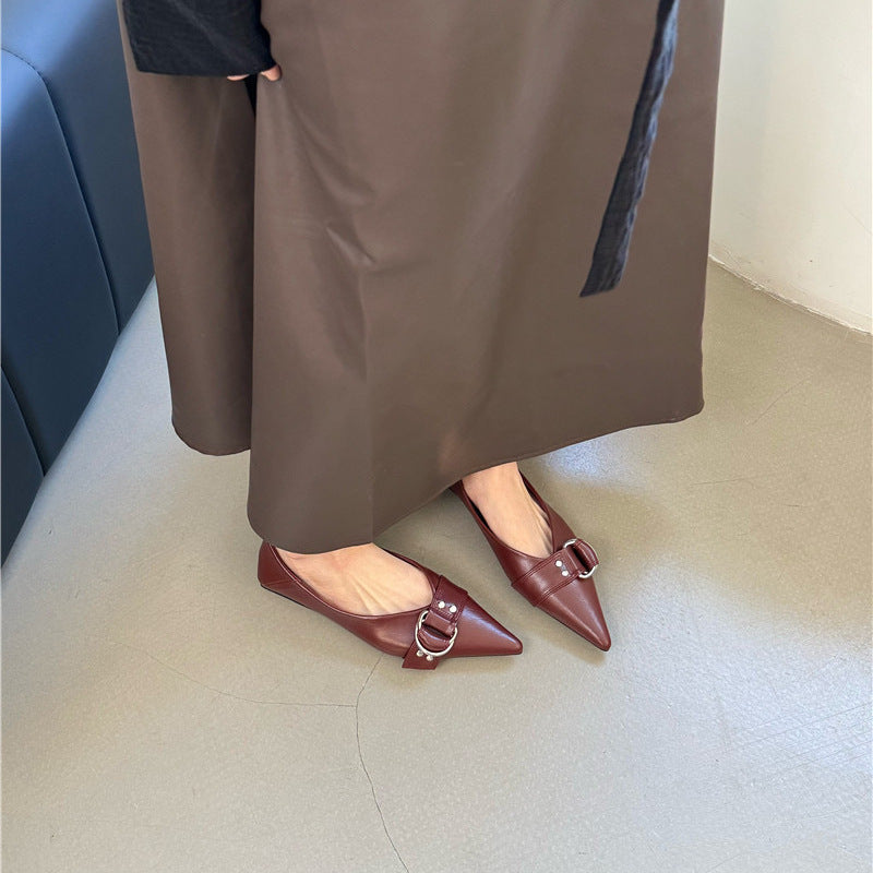 French Flat Bottom Pumps Metal Belt Buckle Soft Shoes