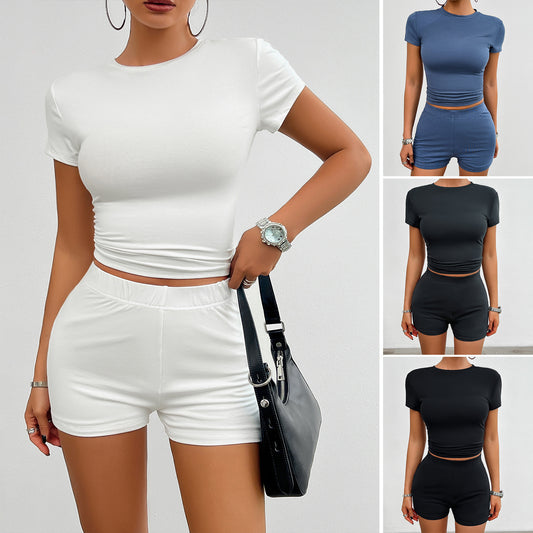 Round Neck T-shirt And Elastic Shorts Fashion
