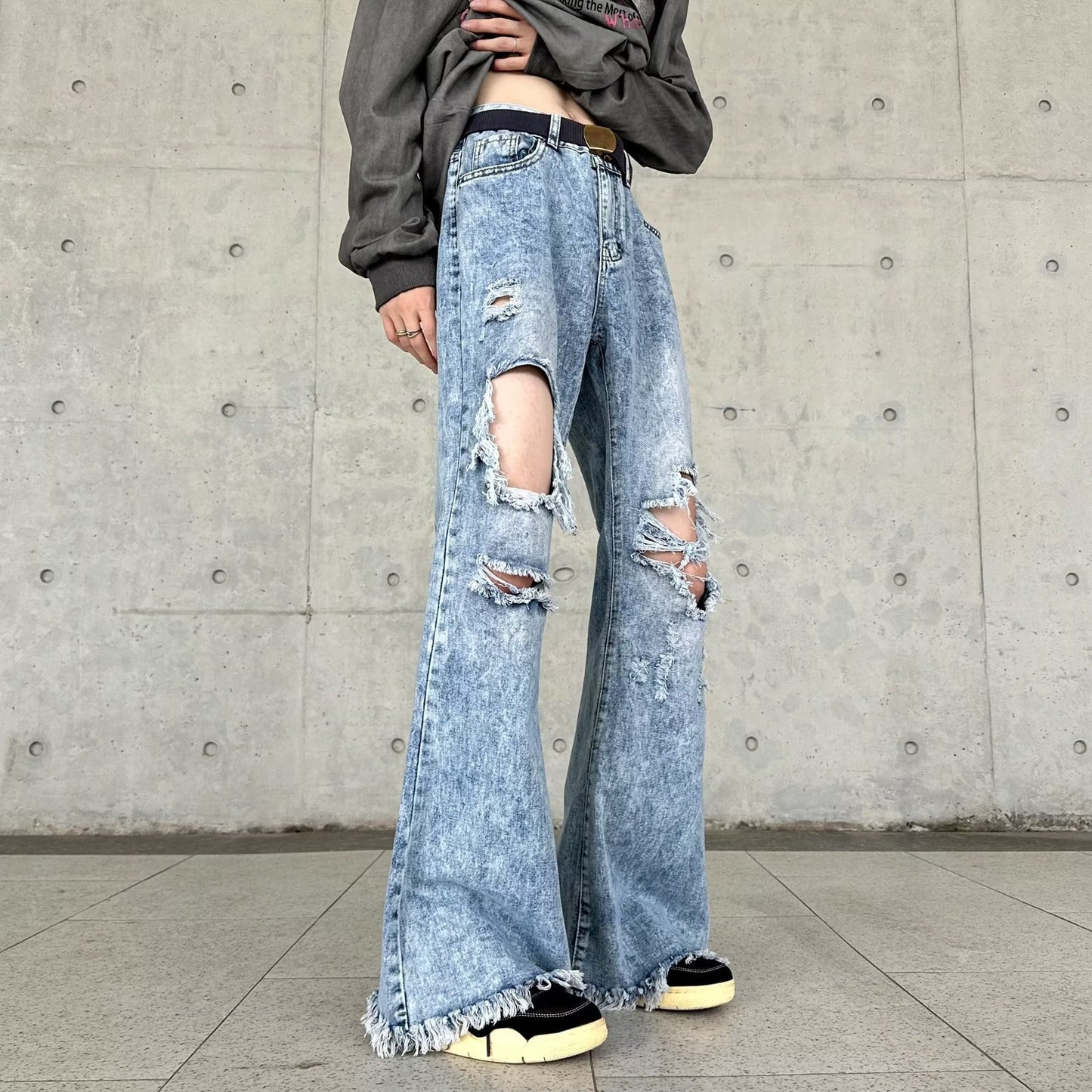 Men's Retro Make Old Ripped Slim-fit Blue Jeans