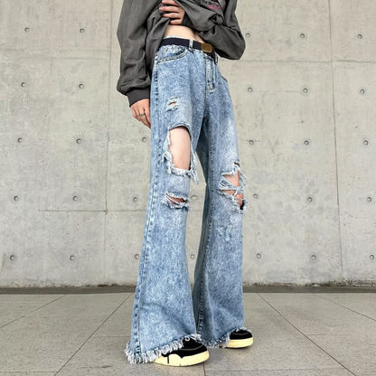 Men's Retro Make Old Ripped Slim-fit Blue Jeans